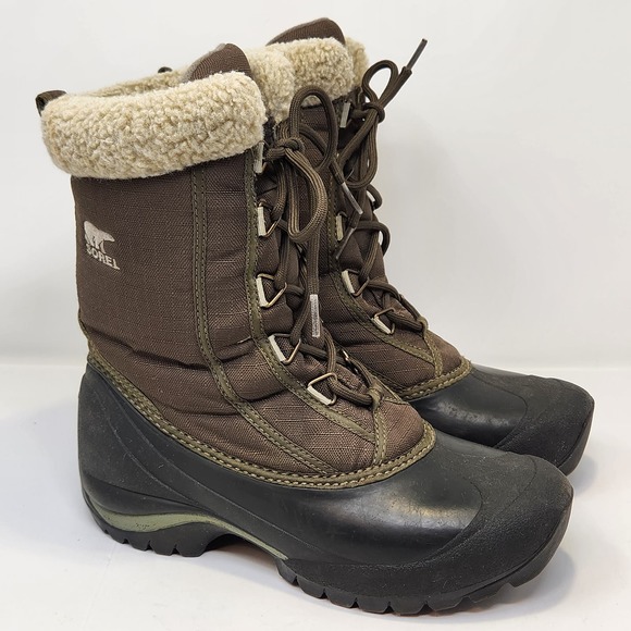 Sorel Womens Cumberland Olive Green Winter Snow Boots Size 7 Lace Up Thinsulate - Picture 1 of 9
